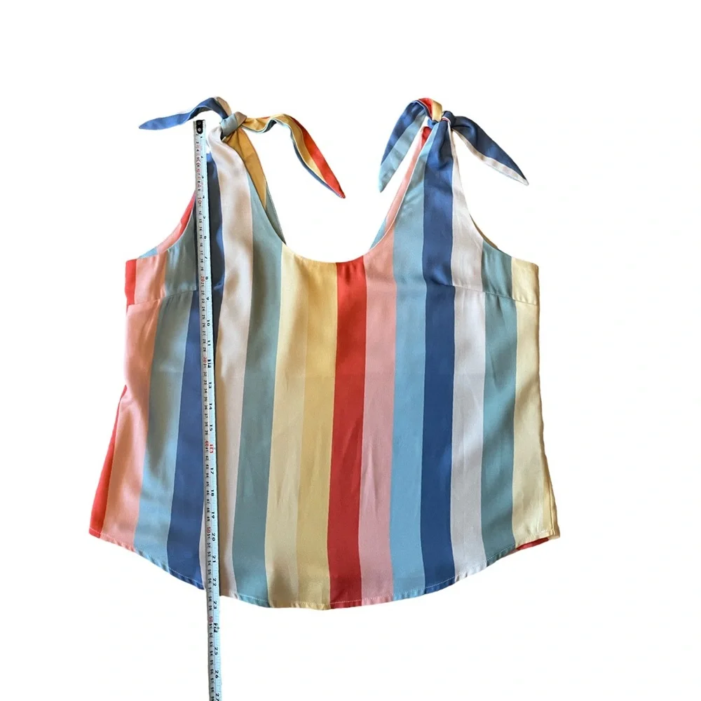 Aemi + Co Gracie Tank Top Tank Rainbow Stripe Tie Shoulder Women’s Large - Picture 11 of 12